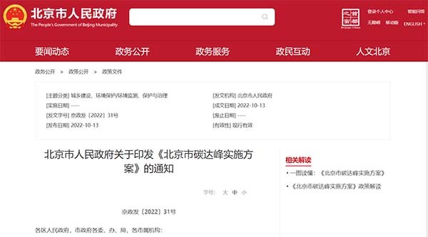 北京市 碳達峰 實施方案